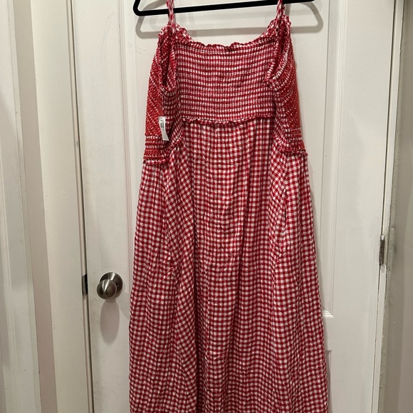 Red Gingham Midi Dress with Smocked Bodice - Picture 8 of 11